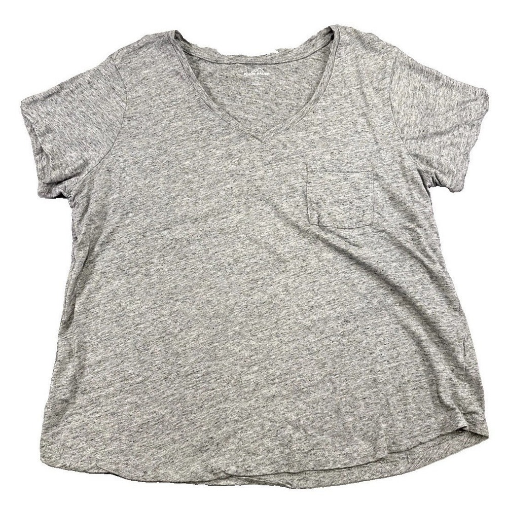 Eddie Bauer Heathered Gray Cotton Blend V-Neck Pocket Tee T-Shirt Sz XL Normcore